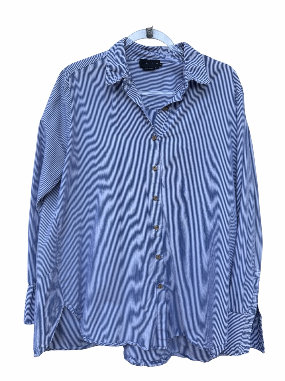 Hatch Maternity Blue and White Thin-Stripe Button Down Shirt size 3